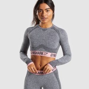 Gymshark Flex Long Sleeve Crop Top (Charcoal Marl)